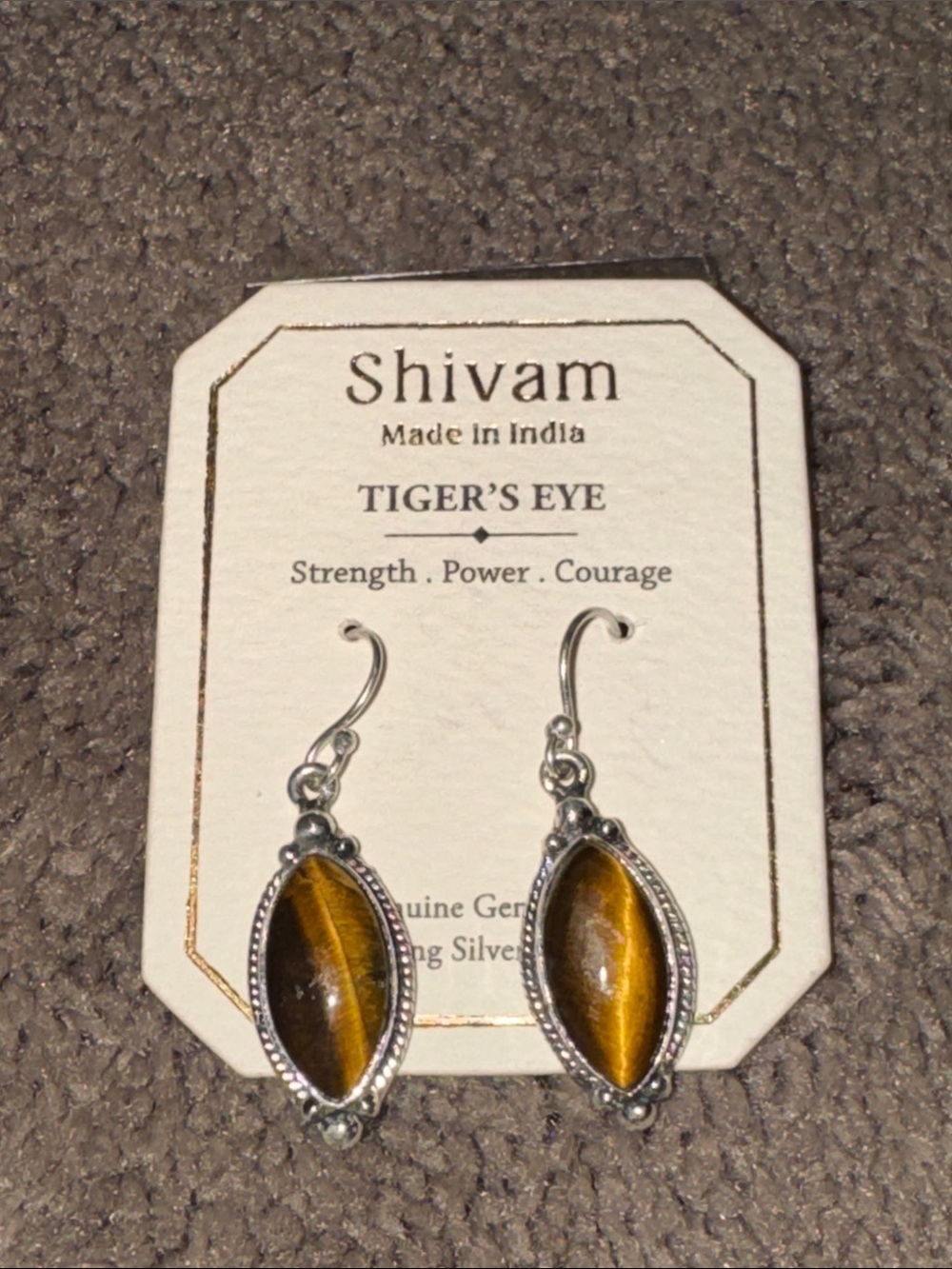 Shivam Tigerโs Eye Sterling Silver Plated Oval Dangle Drop Pendant Earrings